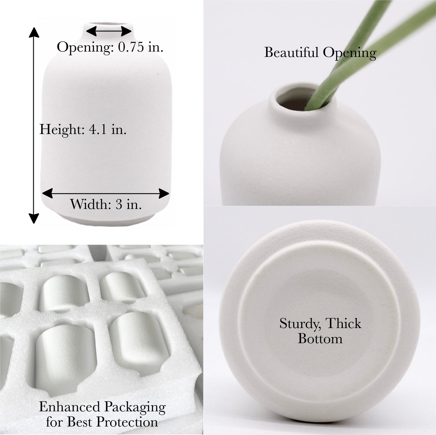 Minimalist White Ceramic Bud Vases, Set of 6 by Carrot's Den