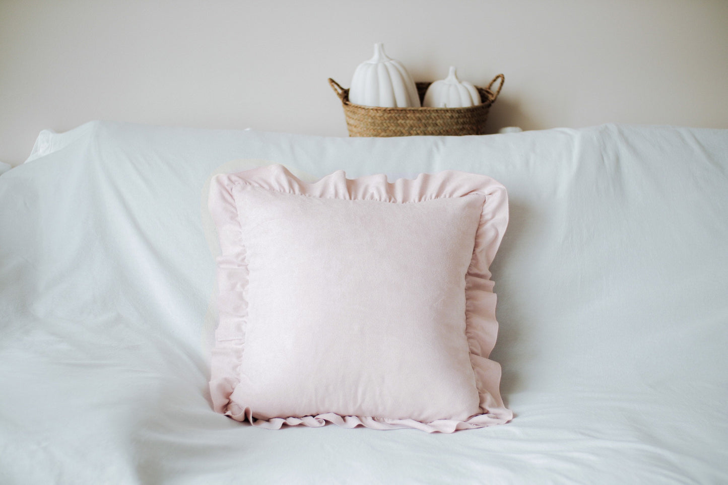 French Chic Ruffled Faux Suede Pillow Covers 18 x 18 / Living Room and Bedroom / Fall Thanksgiving Christmas