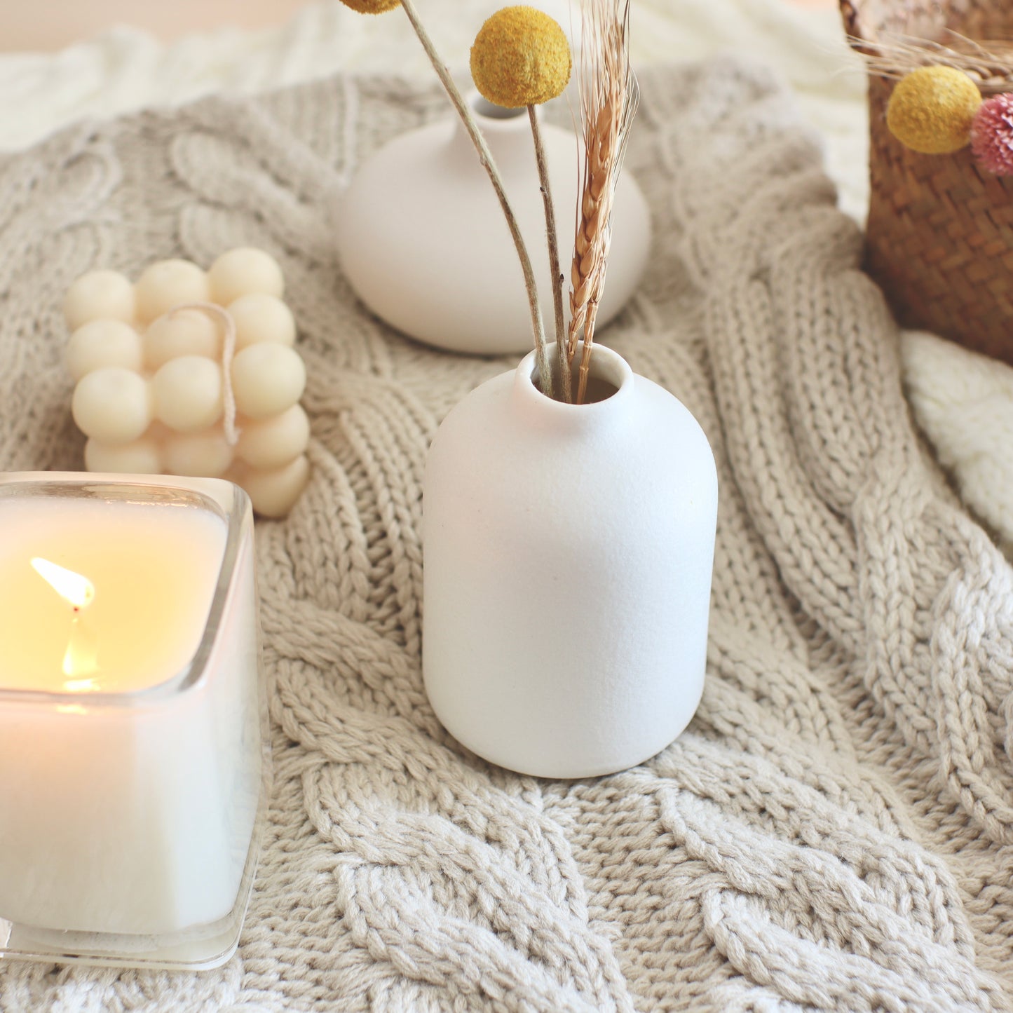 Minimalist White Ceramic Bud Vases, Set of 6 by Carrot's Den