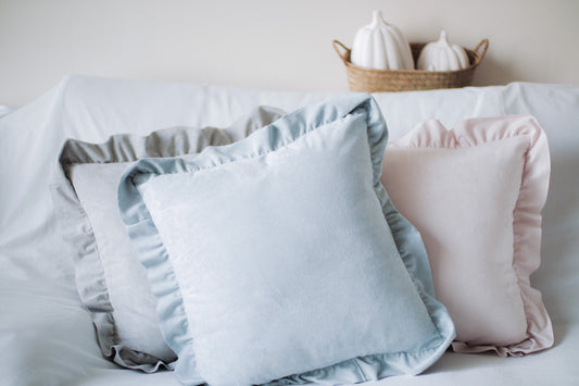 French Chic Ruffled Faux Suede Pillow Covers 18 x 18 / Living Room and Bedroom / Fall Thanksgiving Christmas