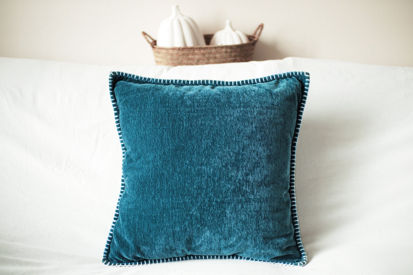 Indigo Blue Chenille Pillow Covers 18 x 18 / For Sofa Living Room and Bedroom / Fall Home Decor Christmas Thanksgiving