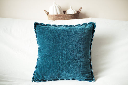 Indigo Blue Chenille Pillow Covers 18 x 18 / For Sofa Living Room and Bedroom / Fall Home Decor Christmas Thanksgiving