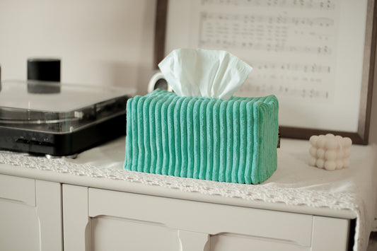 Corduroy Tissue Box Cover Rectangular / Turquoise Aqua Blue / Fall Home Decor Winter Thanksgiving Christmas