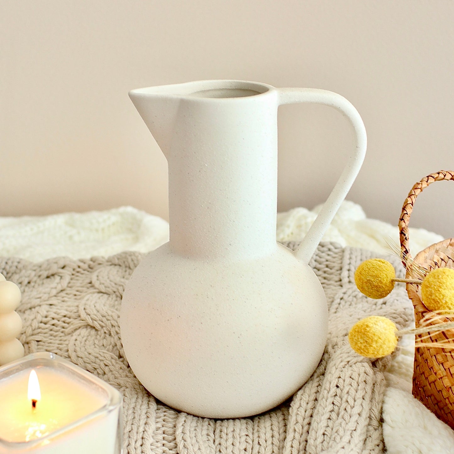 Minimalist Nordic Style Pitcher Jug Vase, White Ceramic Vase for Home Decor - Table Centerpiece, Home Decor, Wedding